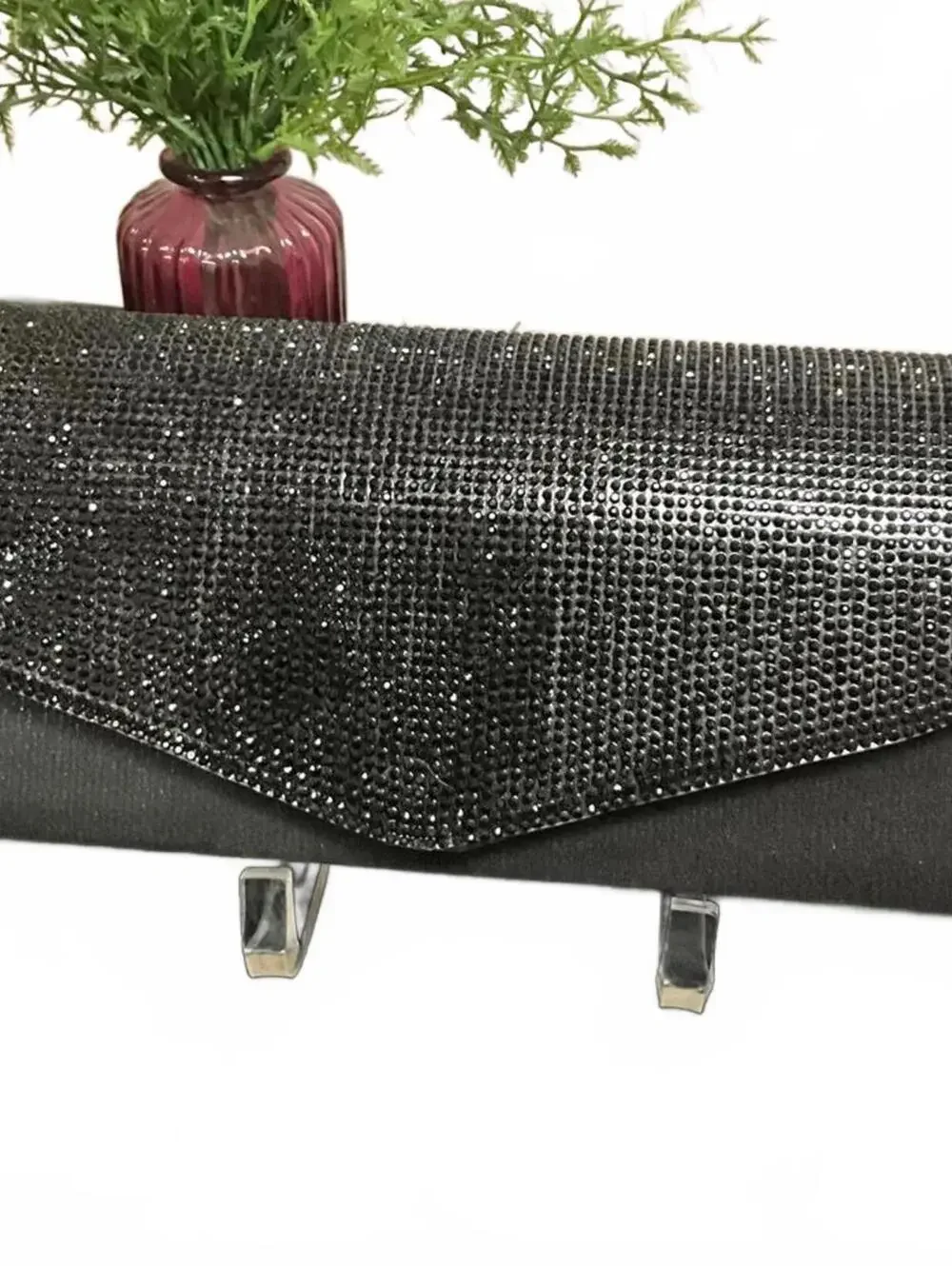 Black Crystal Beaded Clutch Shoulder Bag NWT